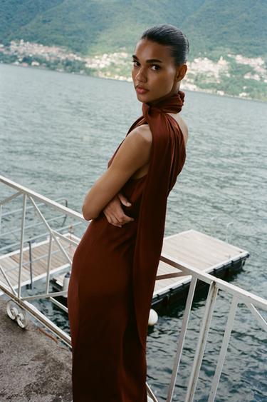 ASYMMETRIC MIDI DRESS WITH SCARF - Brown by Zara - Image 3