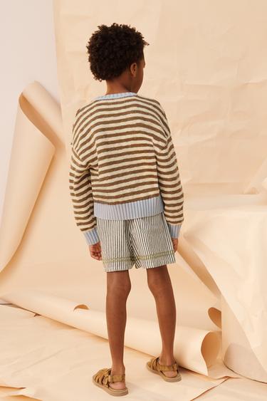 CONTRAST EMBROIDERED STRIPED BERMUDA SHORTS LIMITED EDITION - Black / White by Zara - Image 1