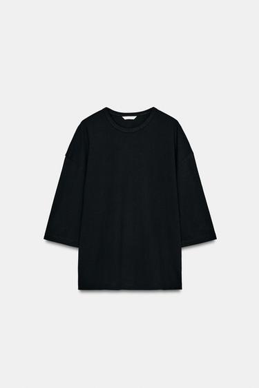 RUSTIKALES T-SHIRT MIT KURZEN ÄRMELN - Graphit von Zara