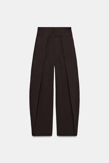 Zara PLEATED BALLOON PANTS - Chocolate brown