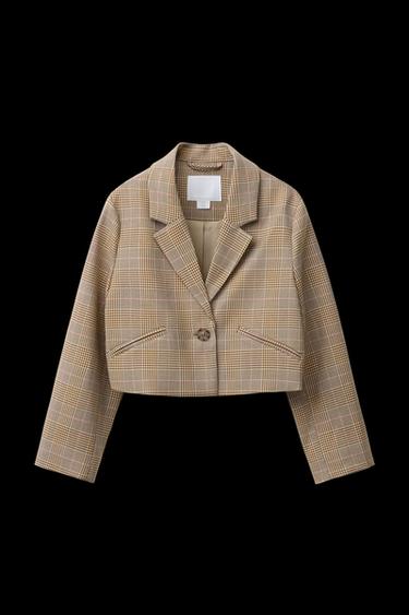 Zara PLAID CROPPED BLAZER - Light beige - Image 0