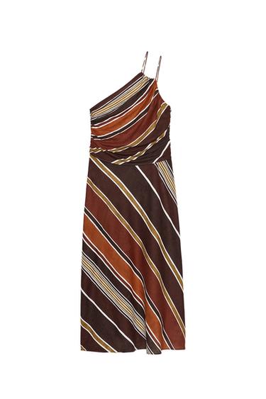 STRIPED ASYMMETRIC MIDI DRESS