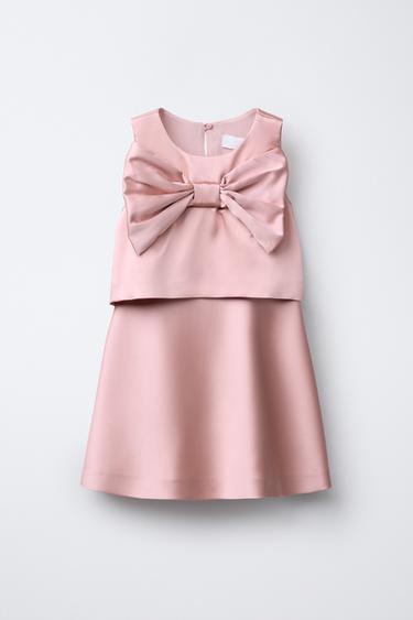 Zara SATIN EFFECT DRESS WITH CAPE AND BOW - Pink