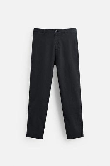 PANTALÓN LINO - ALGODÓN - Marino de Zara