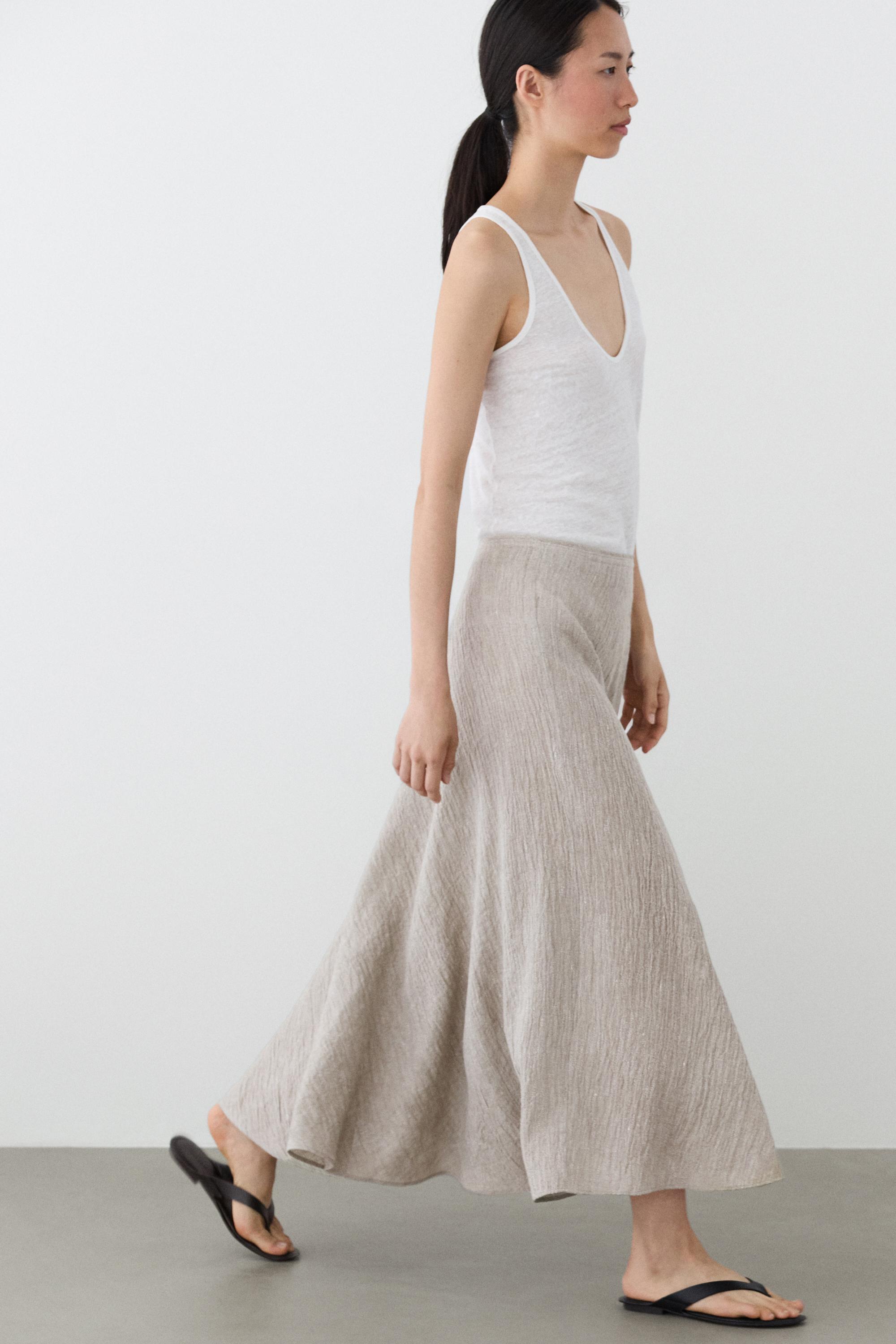 Waffle-knit flared midi skirt — Gray