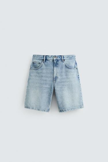 REGULAR FIT DENIM BERMUDA SHORTS - Light blue by Zara