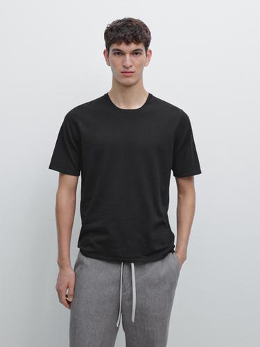 Zara Cotton blend knit T-shirt - Black