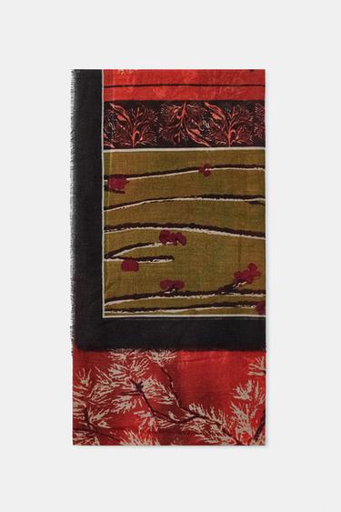 ORIENTAL PRINTED SCARF - Burgundy by Zara