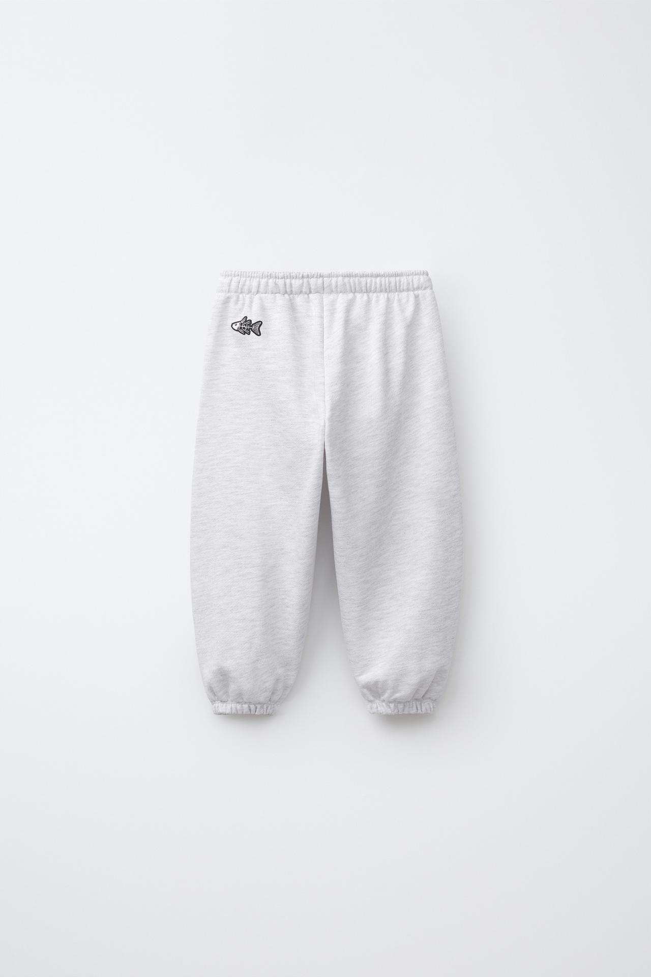 EMBROIDERED FLAG JOGGER PANTS — Gray marl