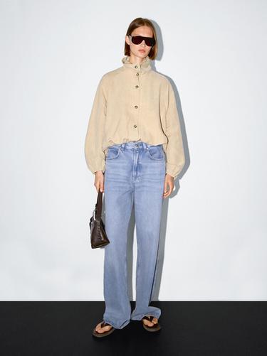 Zara High neck linen blend bomber jacket - Light sand - Image 0