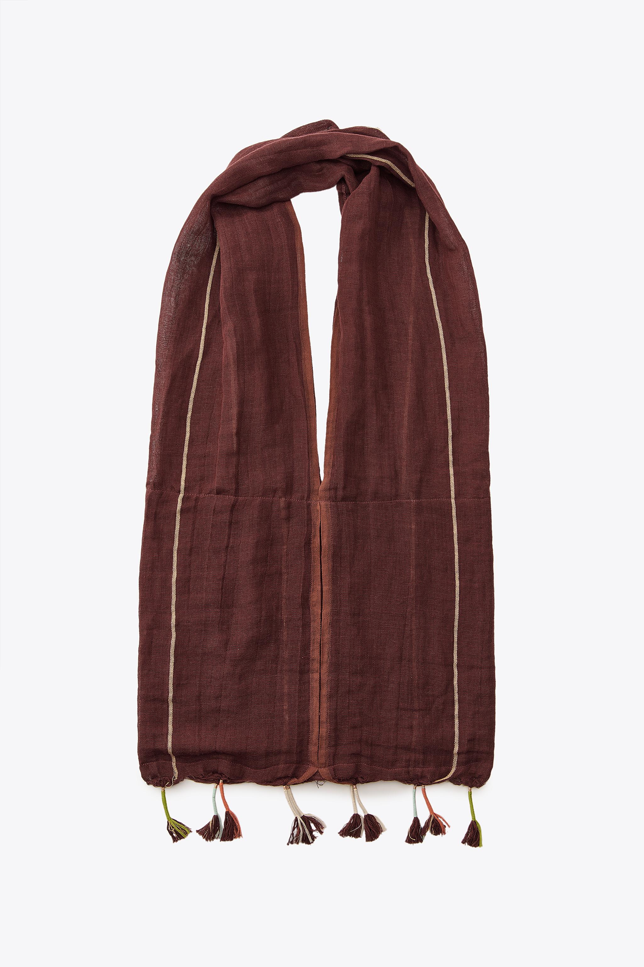 ZARA リネンフリンジ付きバンダナバッグ 9967/012 リネンフリンジ付きバンダナバッグ - ブラウン | ZARA Japan / 日本
