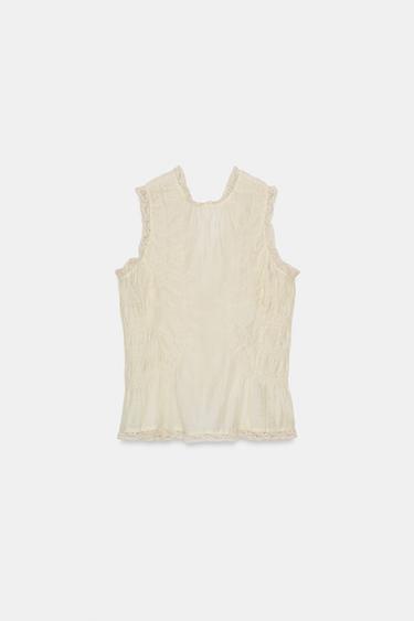 CHEMISE EN DENTELLE AVEC BOUTONS REVÊTUS - Crème de Zara - Image 7