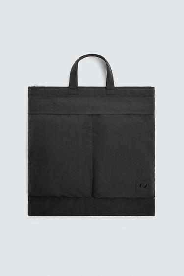 Zara NYLON SHOPPER BAG - Black