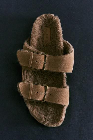 WARME SPLITSUÈDE SANDALEN MET DUBBELE GESP - Molgrijs van Zara