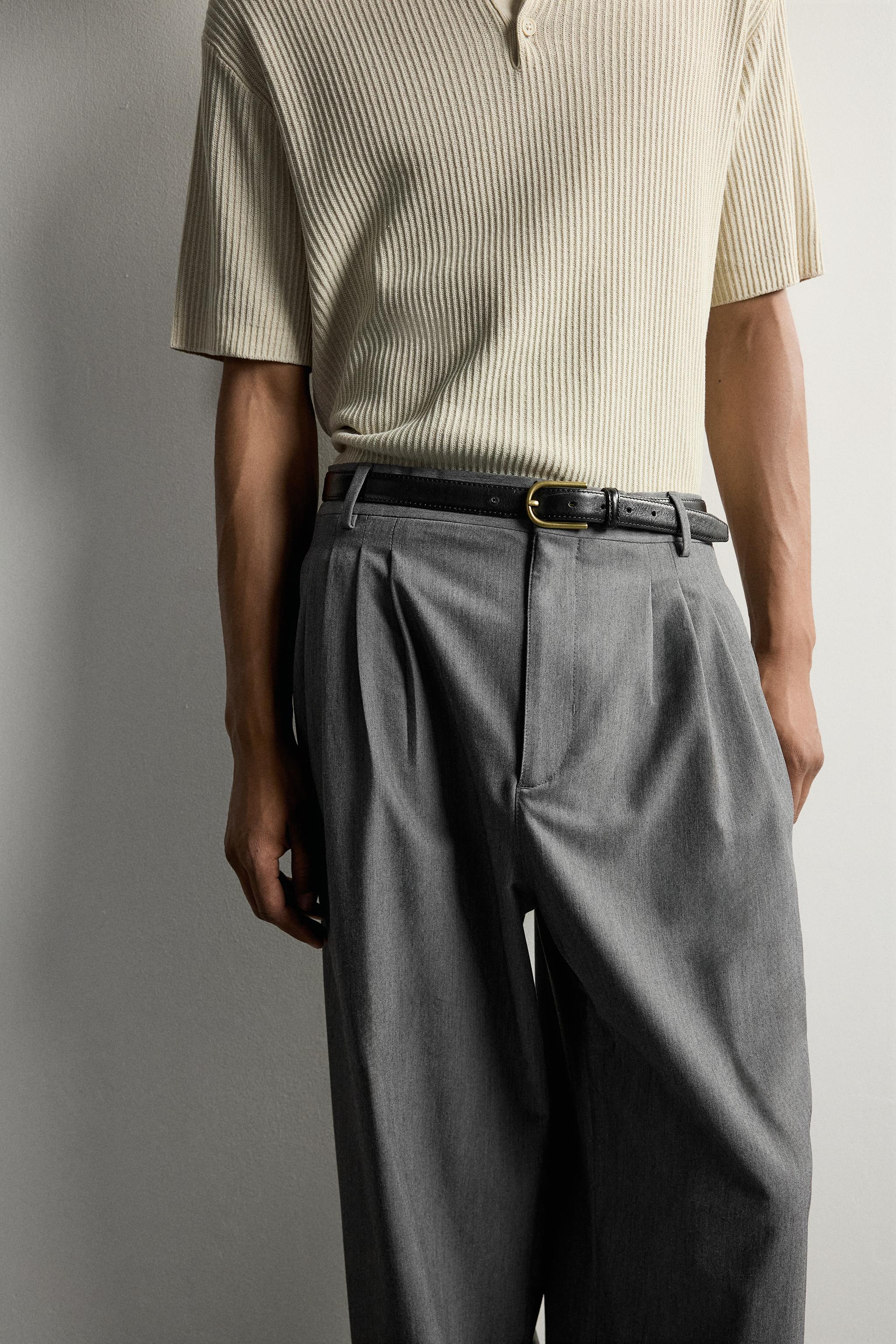 Мужские брюки Zara WIDE-FIT PLEATED TROUSERS — фото 5