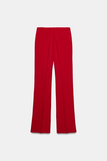 PANTALON DROIT TAILLE HAUTE - Rouge de Zara - Image 9