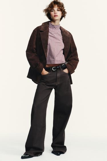 OVERSIZE SUEDE LEATHER BLAZER - Dark brown by Zara - Image 0