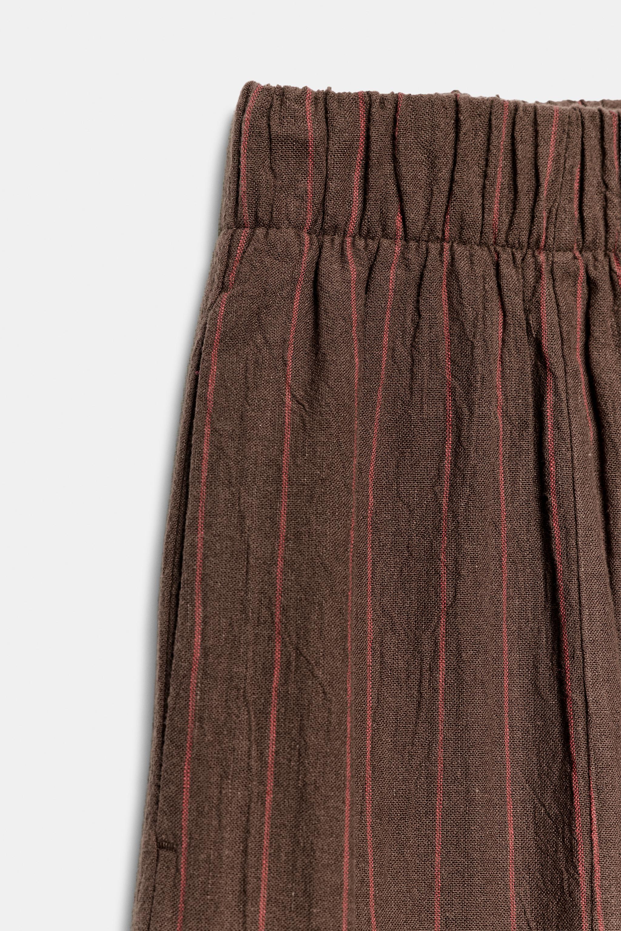 Женские брюки Zara ZW COLLECTION STRIPED LINEN-BLEND TROUSERS — фото 7