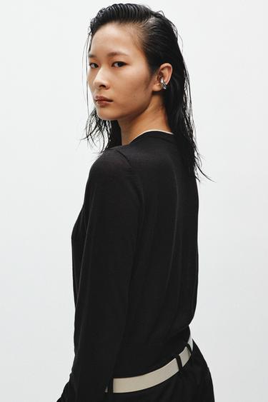 DOUBLE-LAYER KNIT JACKET - Black / White by Zara