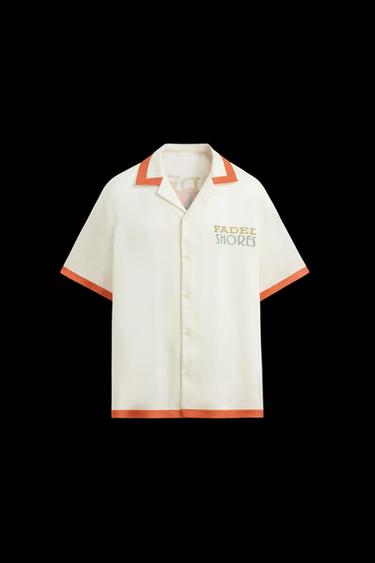 Zara CONTRAST STRIPE SATIN SHIRT - Orange - Image 0