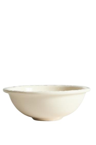 EARTHENWARE BOWL WITH RAISED-DESIGN EDGE - Cream by Zara