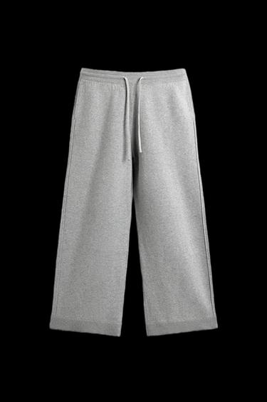 Zara KNIT WIDE FIT PANTS - Gray marl