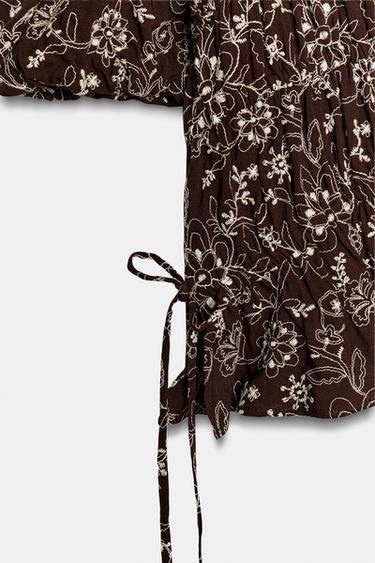 EMBROIDERED TOP - Brown / Ecru by Zara - Image 7