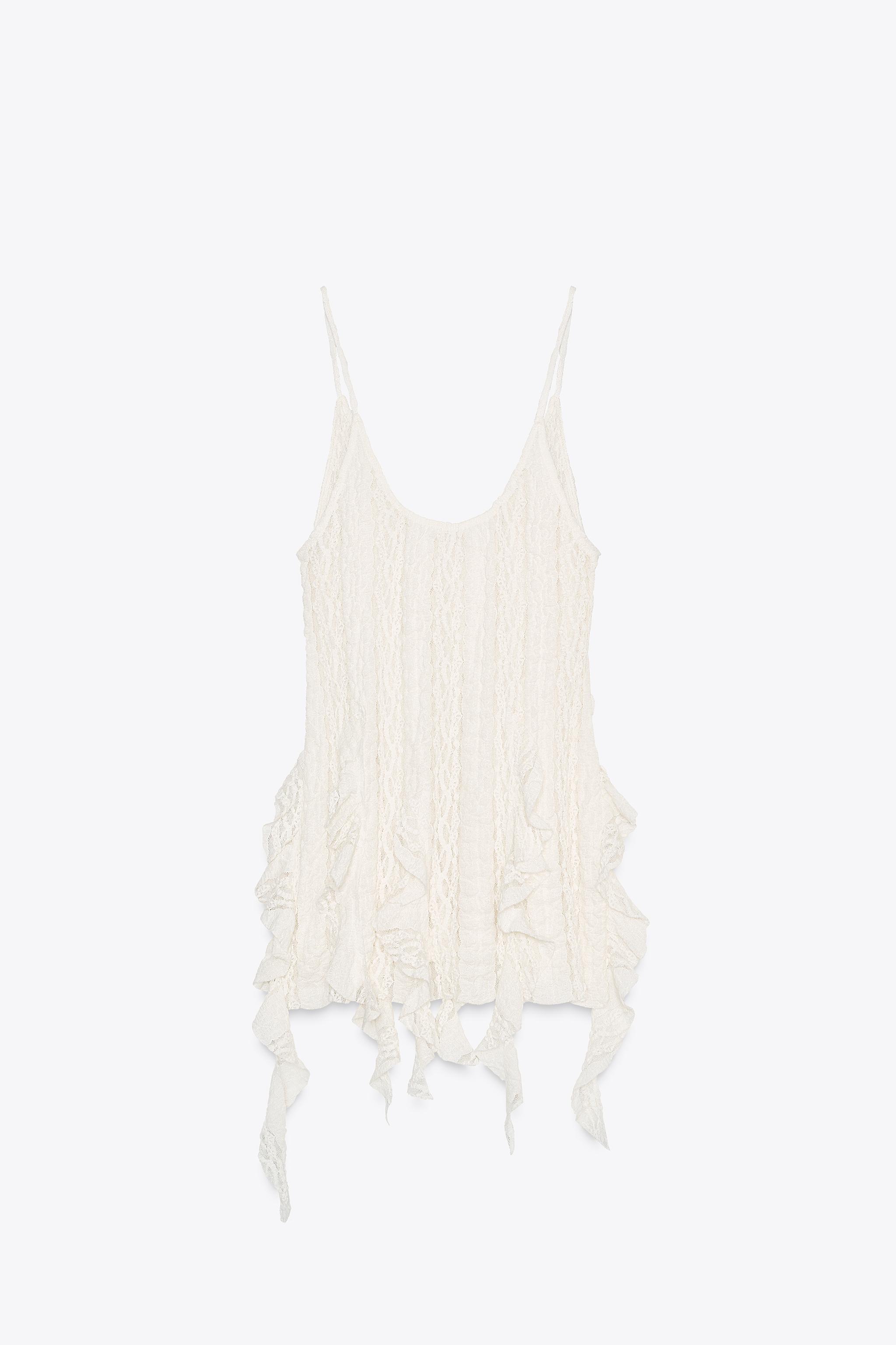 LACE TEXTURE SCALLOPED TOP - Ecru | ZARA United States