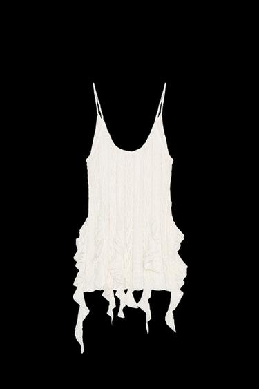 Zara LACE TEXTURE SCALLOPED TOP - Ecru - Image 0
