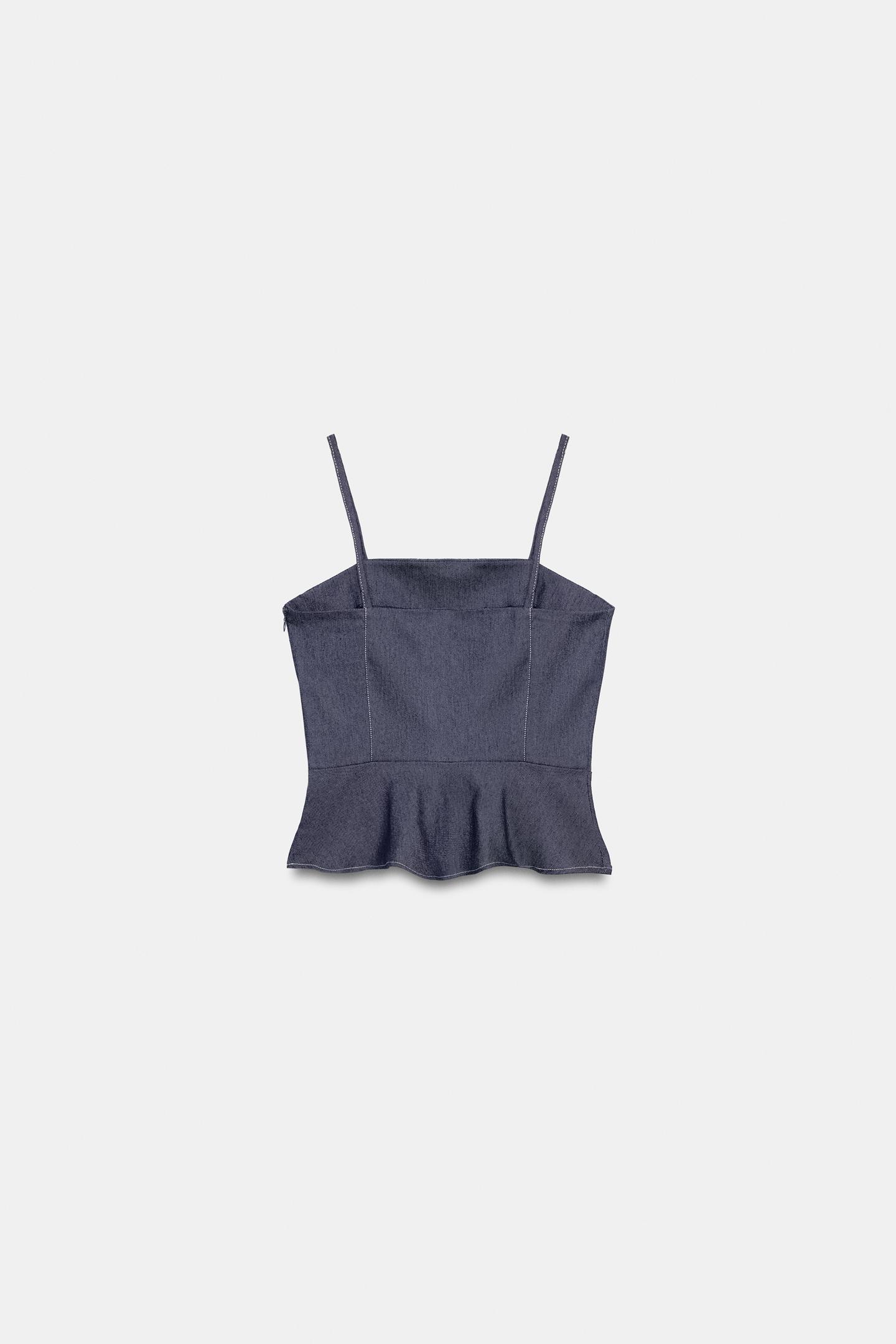 Женский топ Zara Peplum Frog Clasp Top, цвет: Индиго — фото 8