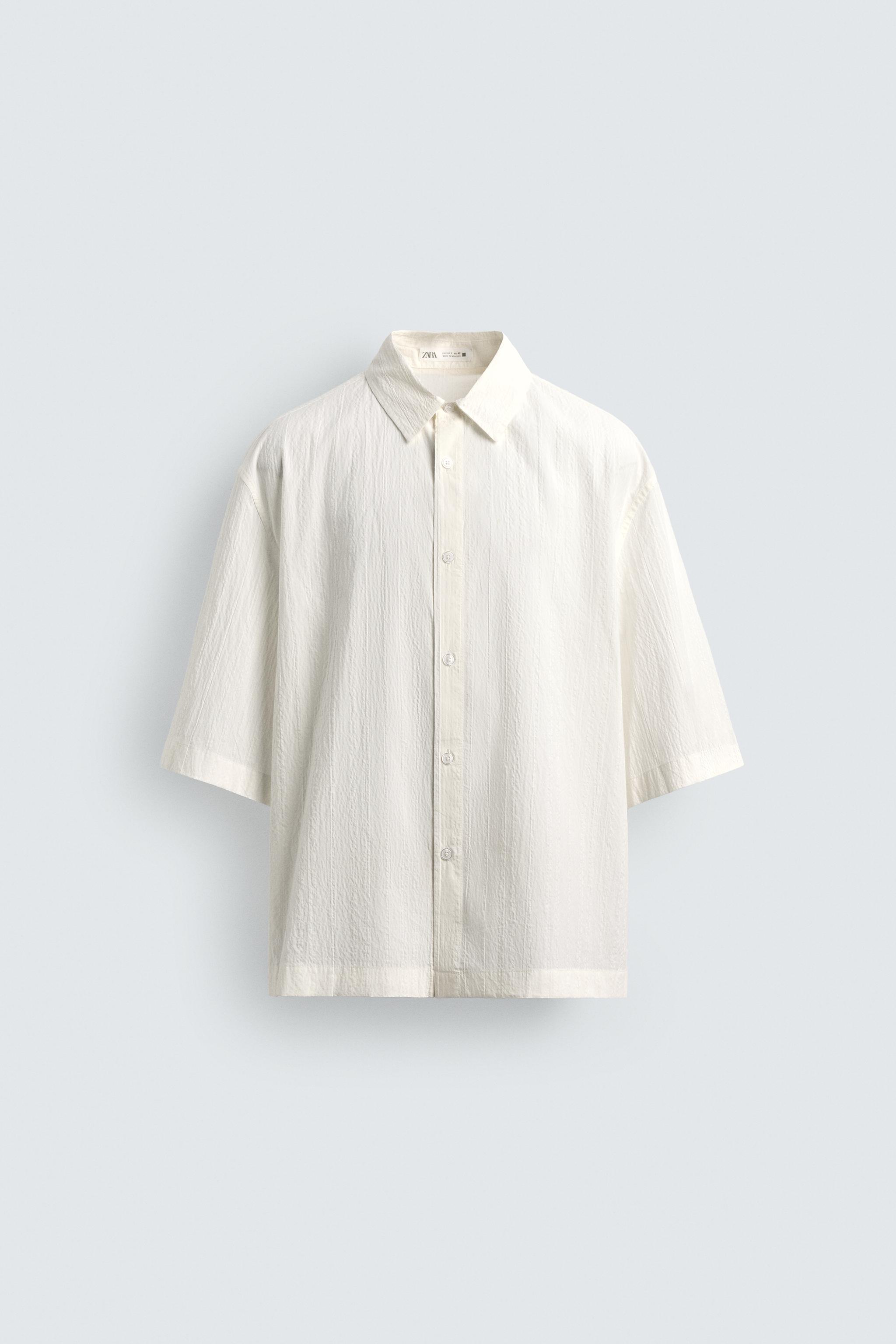 BOXY FIT TEXTURED SHIRT — Oyster-white