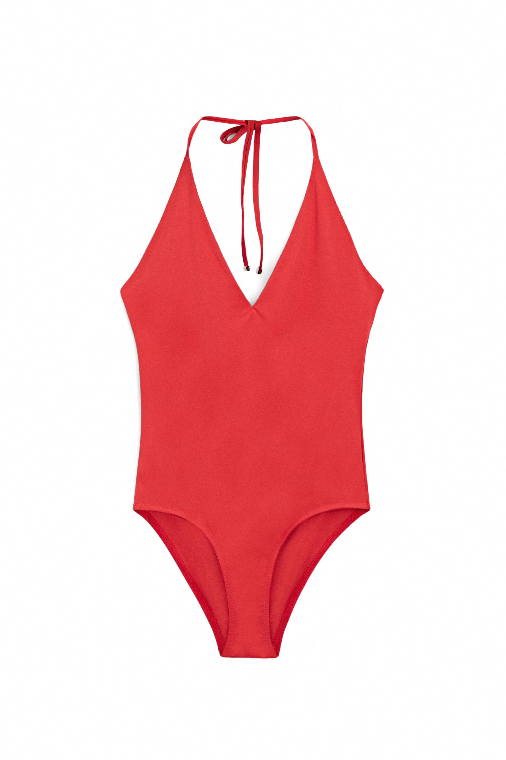 Halter V-neck swimsuit — Intense red