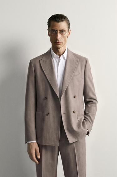 REGULAR FIT DOUBLE-BREASTED PINSTRIPE BLAZER - camel by Zara