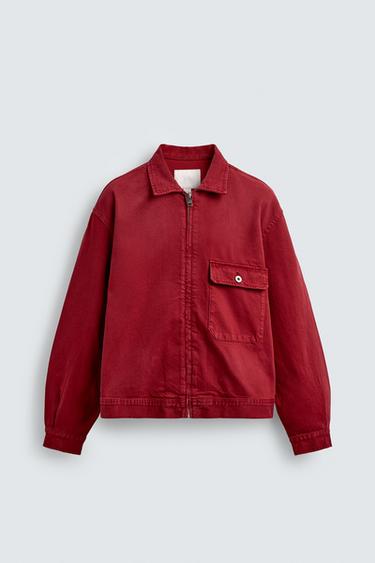 Zara RELAXED FIT DENIM JACKET - Red
