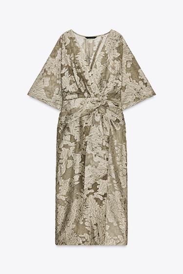 VESTIDO DRAPEADO TEXTURA - Verde medio de Zara