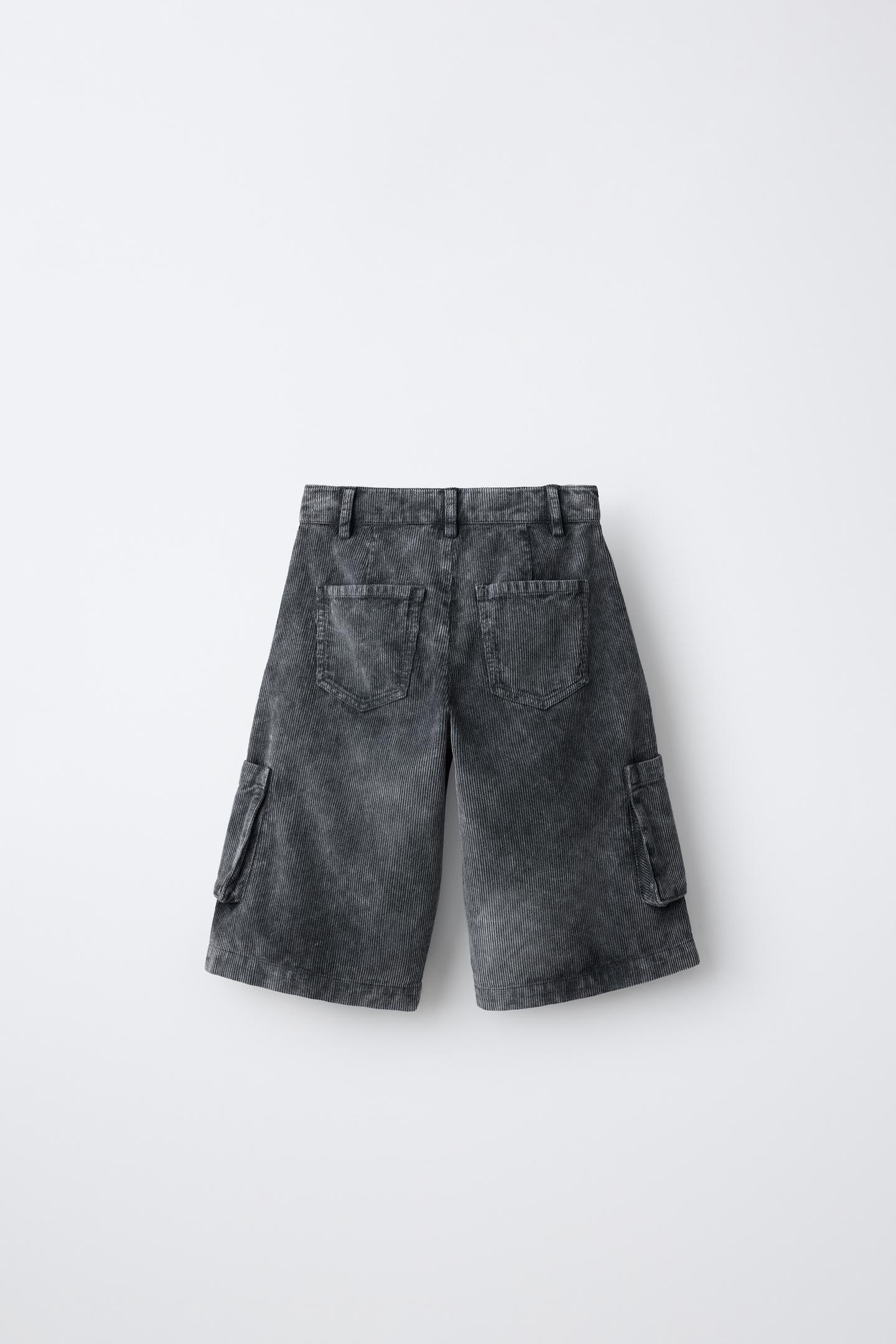 Детские юбки Zara Long Corduroy Cargo Bermudas, цвет: Серый — фото 2