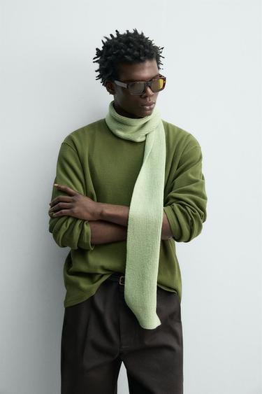 ÉCHARPE EN MAILLE AVEC MÉLANGE DE COTON - Vert chiné de Zara - Image 1