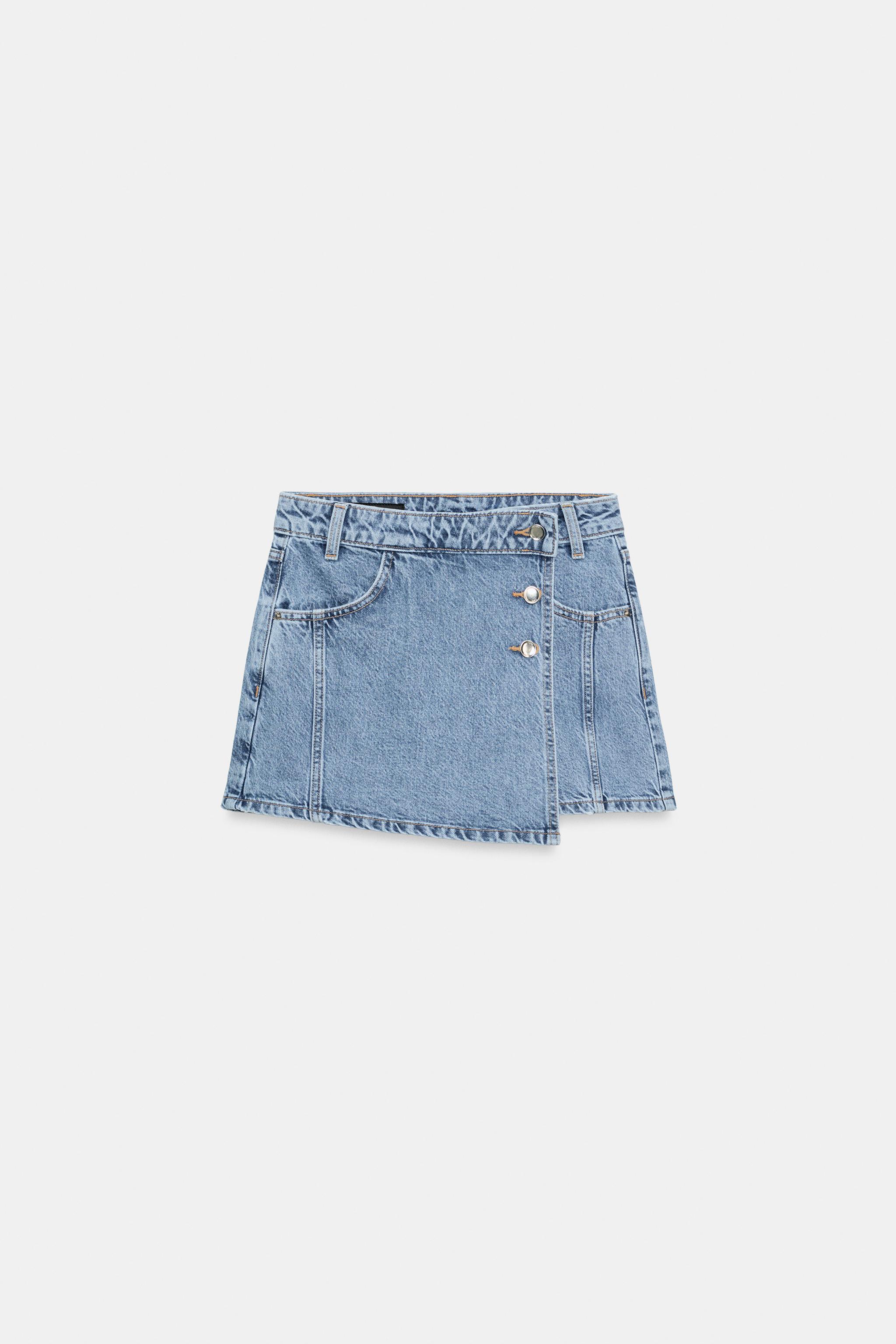 Zara Z1975 KRUVAZE DENIM ŞORT ETEK görsel 5
