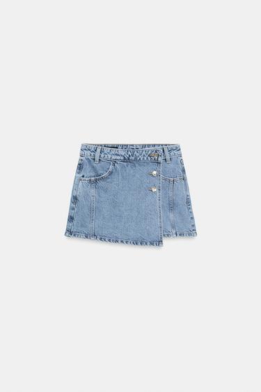 Zara Z1975 WRAP DENIM SKORT - Mid-blue