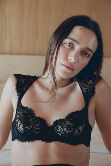 سوتيان دانتيل أكمام - أسود by Zara