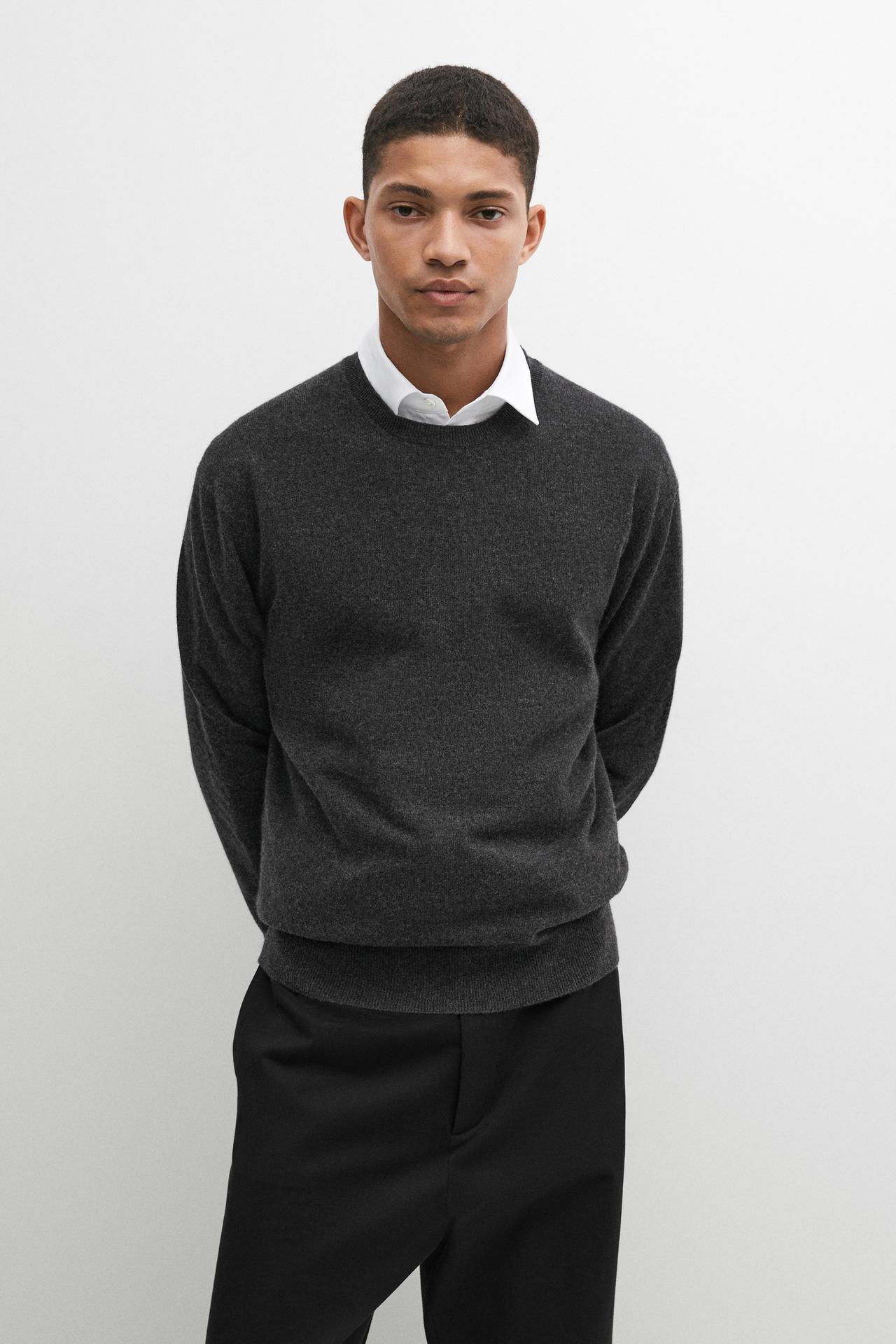 Knit 100% cashmere round neck sweater — Anthracite Gray