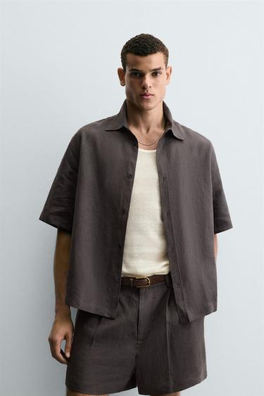 CAMISA 100% CÂNHAMO - Marrom da Zara