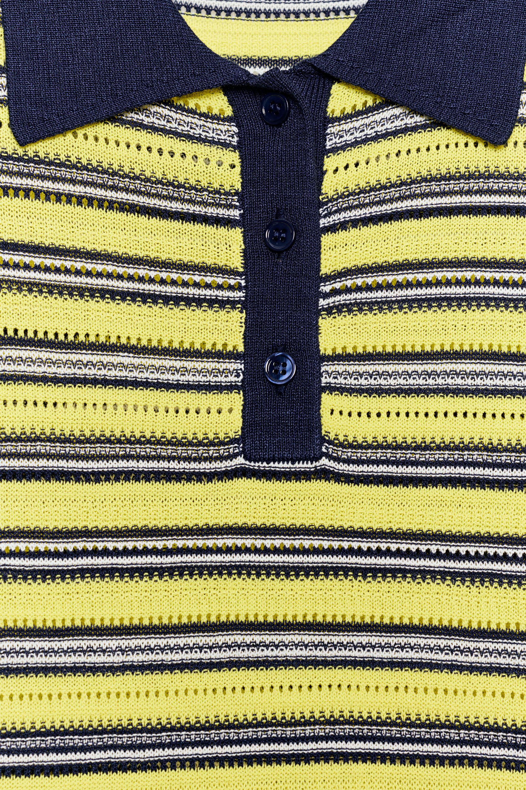 Zara ÇİZGİLİ TRİKO POLO T-SHIRT görsel 4