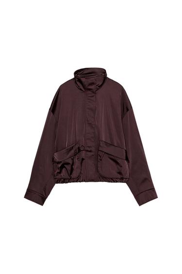 Zara SATIN POCKET JACKET - Dark eggplant