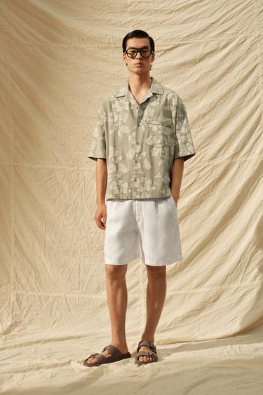 Zara 花卉緹花襯衫 - 灰綠色