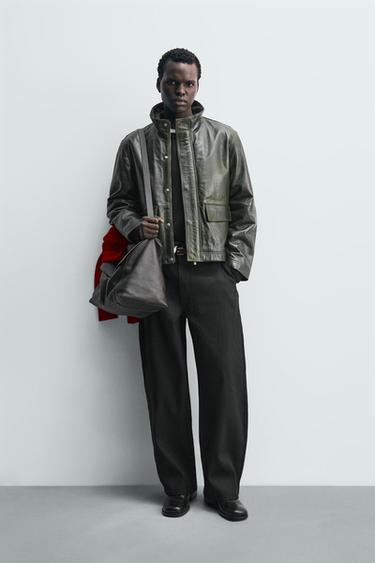 LEATHER JACKET WITH POCKETS - Dark green by Zara