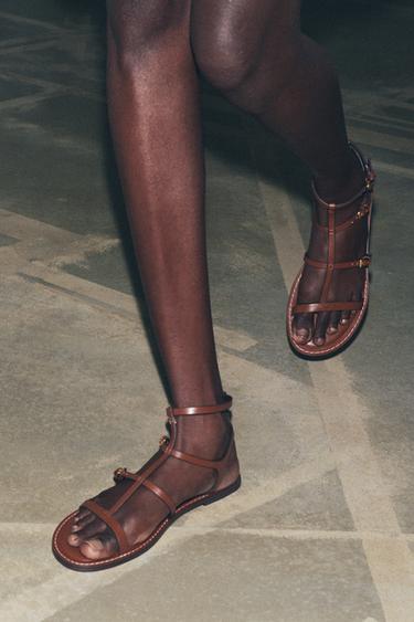 Zara STRAPPY BUCKLE SANDALS - Brown - Image 0