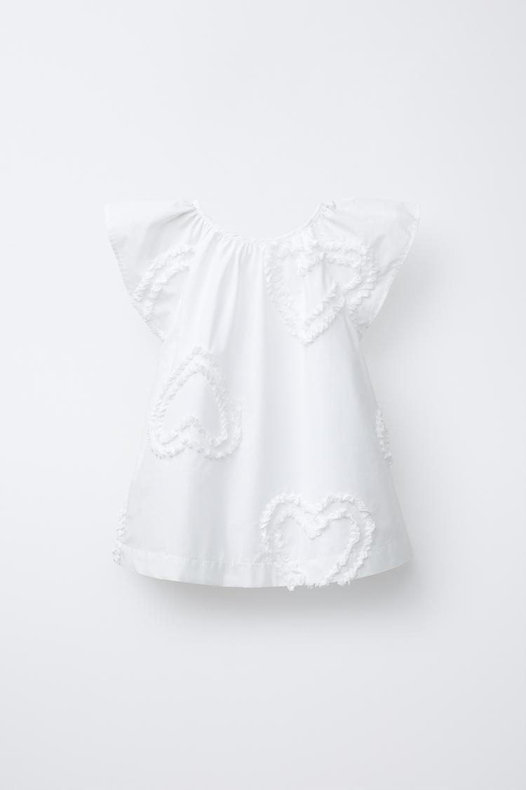 ハート刺繍ワンピース - ホワイト | ZARA Japan / 日本