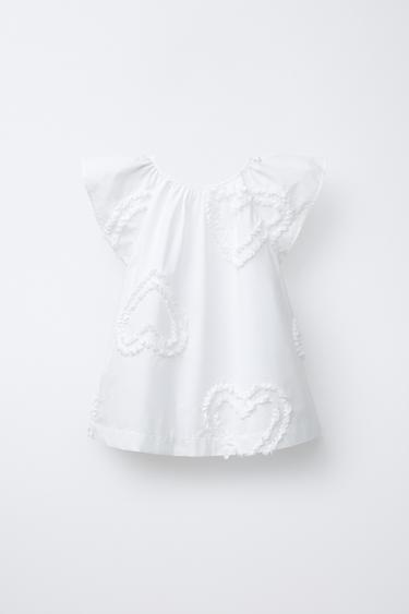 EMBROIDERED HEART DRESS - White by Zara - Image 0