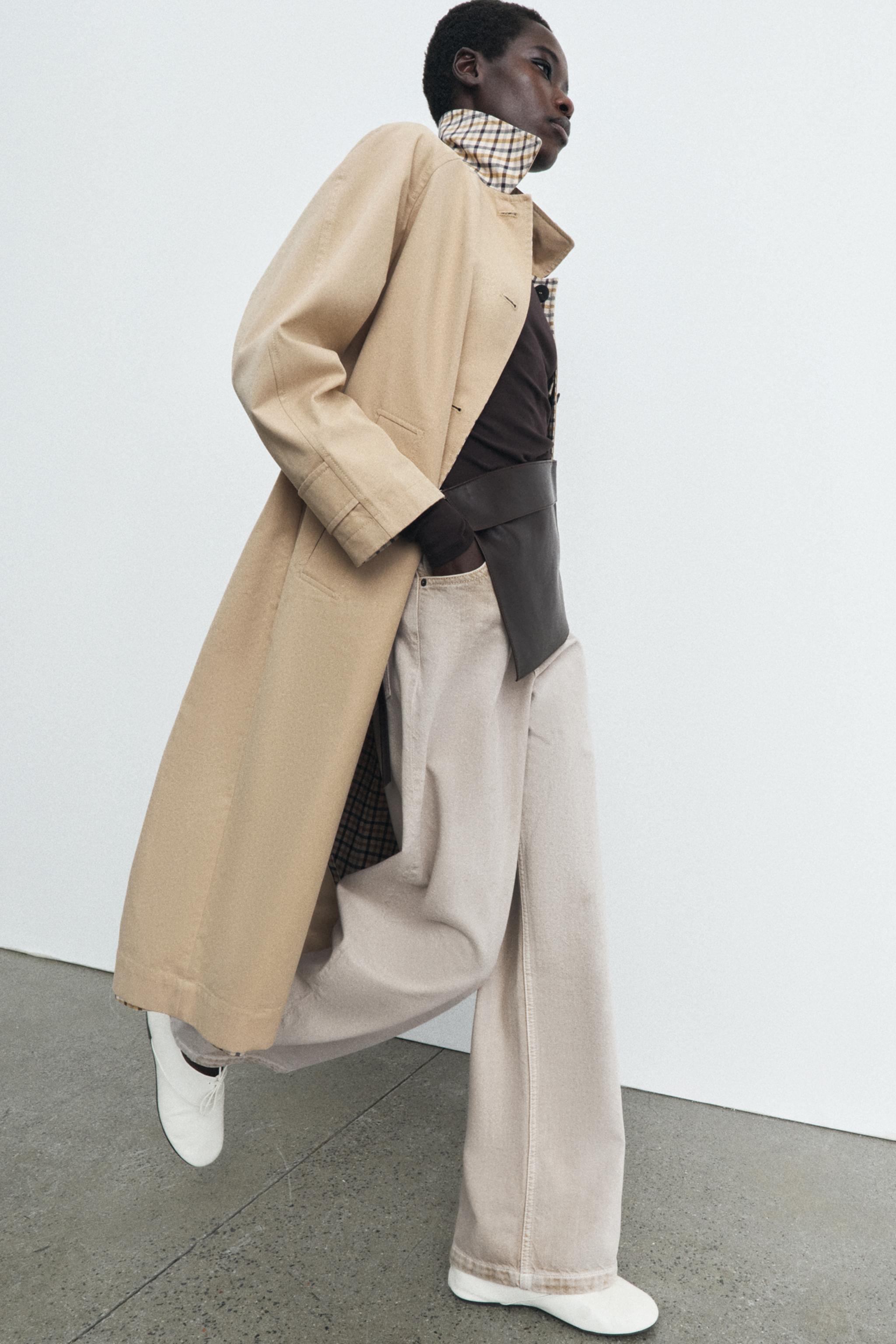 ZW COLLECTION リバーシブルチェック柄トレンチコート - ベージュ